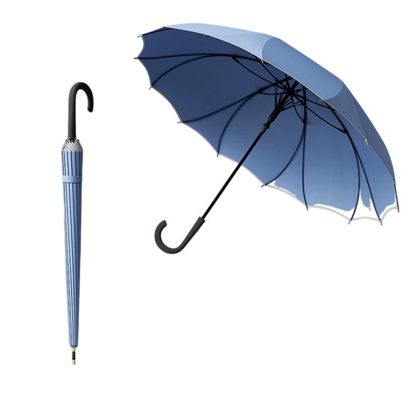 PALAY® Automatic Rain Umbrella Stick Rain Umbrella with Straight Handle Fashion Outdoor One-Touch Automatic Umbrella Windproof Fiberglass Ribs Design Large Canopy Stick Rain Umbrella, Blue PALAY® Automatic Rain Umbrella Stick Rain Umbrella with Straight Handle Fashion Outdoor One-Touch Automatic Umbrella Windproof Fiberglass Ribs Design Large Canopy Stick Rain Umbrella, Blue